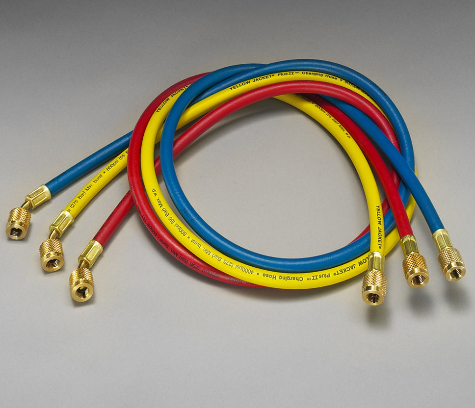 Yellow Jacket 21986 PLUS II 1/4" Double Barrier Charging Hose Set HAV Standard Fitting 72" - 3 Pack RYB