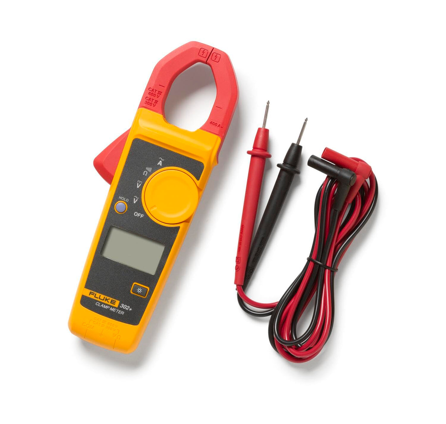 Fluke 302+ Digital Clamp Meter, 30mm Jaw, Measures AC Current to 400A, Measures AC/DC Voltage to 600V, Resistance, Continuity, and Capacitance Measurements, includes 2 Year Warranty