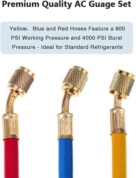 5FT AC Diagnostic Manifold Freon Gauge Set for R410A R404A R22 R134A R12 R22 and R502 Refrigerant AC House Air Condition HVAC 60"