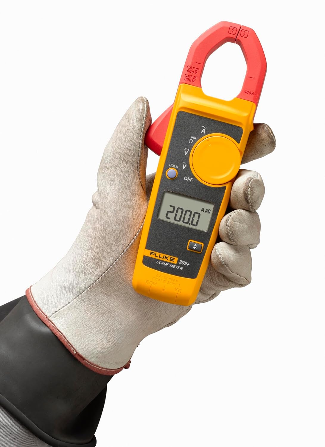 Fluke 302+ Digital Clamp Meter, 30mm Jaw, Measures AC Current to 400A, Measures AC/DC Voltage to 600V, Resistance, Continuity, and Capacitance Measurements, includes 2 Year Warranty