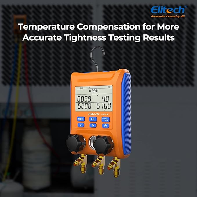 Elitech Digital Manifold Gauge 2-Way Valve with Thermometer Clamps for HVAC Systems, LMG-10