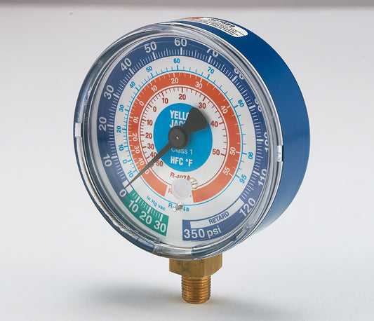 Yellow Jacket 49138 3-1/8" Blue Compound Gauge 30" 0-500 psi for R22, R404A, and R410A