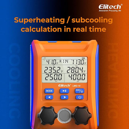 Elitech Digital Manifold Gauge 2-Way Valve with Thermometer Clamps for HVAC Systems, LMG-10