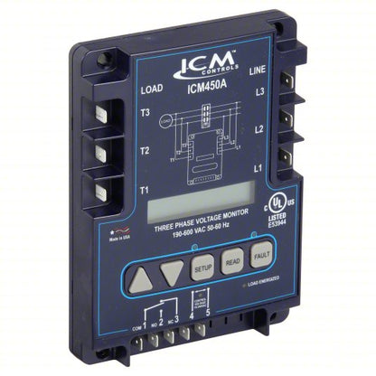 Line Voltage Monitor: Three Phase, Monitors Line Volt, SPDT - NO/NC, LCD, 18V AC / 240V AC