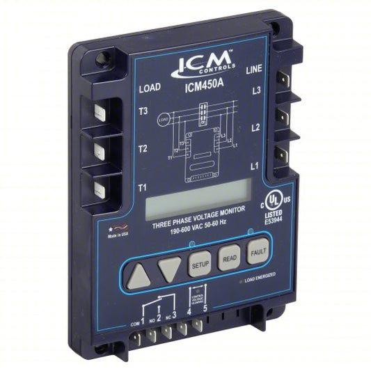 Line Voltage Monitor: Three Phase, Monitors Line Volt, SPDT - NO/NC, LCD, 18V AC / 240V AC